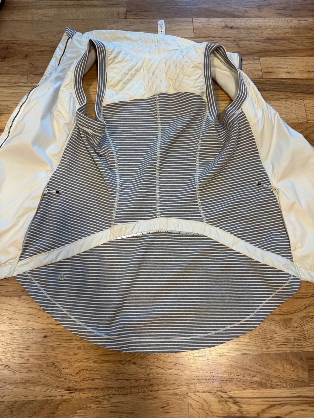 lululemon athletica White Sleeveless Zip Vest with Gray Stripe Panels